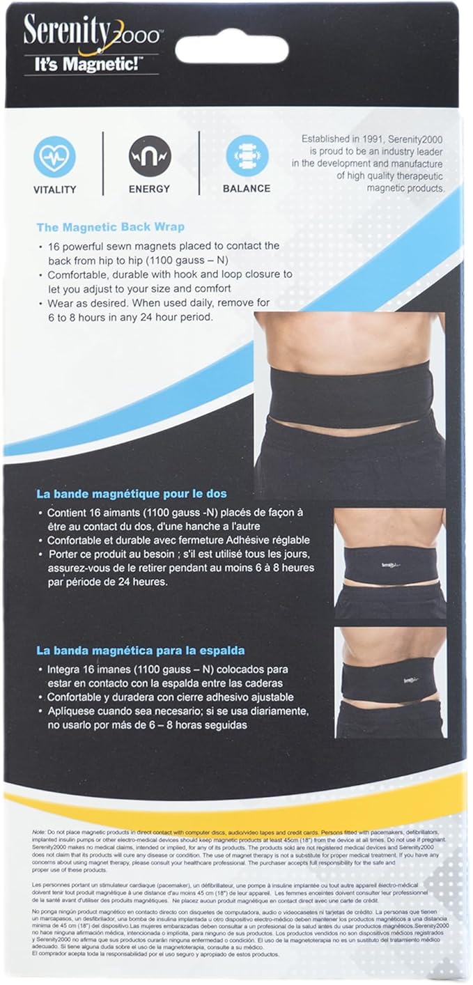 SERENITY2000 Magnetic Therapy Back Wrap for Lower Back - Adjustable Lumbar Support Brace for Sciatica & Pain Relief - 16 x 1100 Gauss Magnets