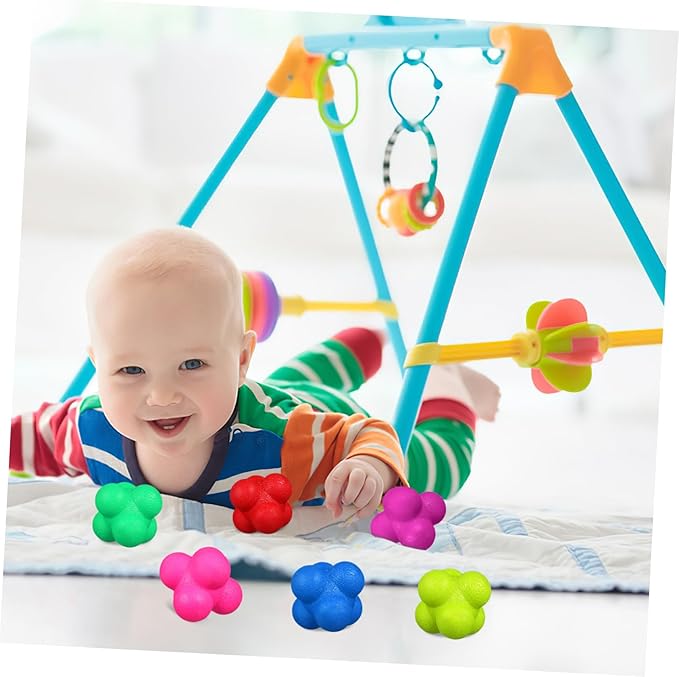 6pcs Agility Reaction Balls Hexagonal Fitness Training Equipment for Hand-Eye Coordination Fun Games and Sports Training Green Red Yellow Purple
