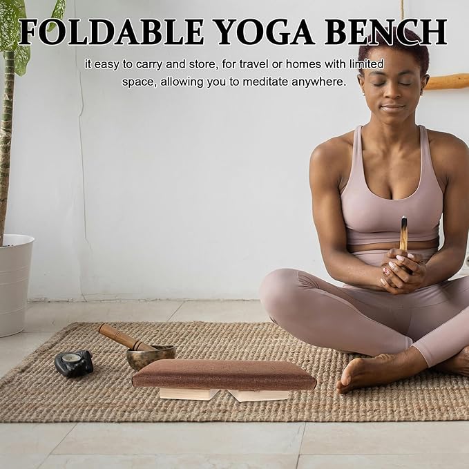 Kisangel Folding Meditation Bench Wooden Prayer Stool Ergonomic Floor Chair for Adults and Seniors Portable Compact Seat for Yoga and Zen Practice