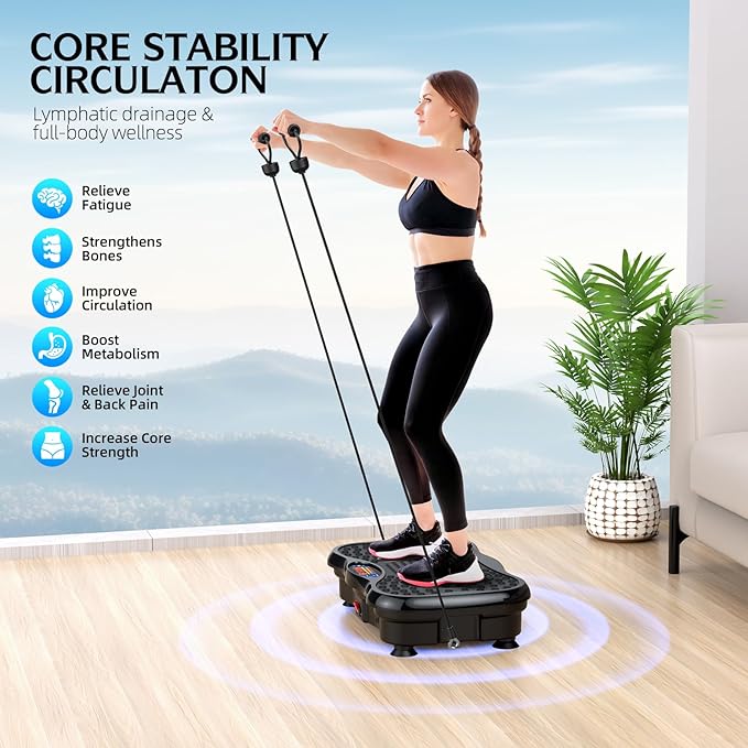 Vibration Plate Exercise Machine – Whole Body Workout for Weight Loss, Lymphatic Drainage & Muscle Recovery, Multiple Speeds with Bluetooth & Remote, Portable Shaker Board for Home Gym