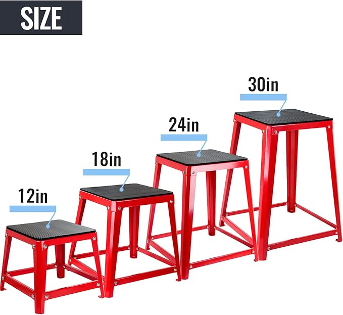 Metal Plyometric Jumping Box, 12/18/24 Inch Anti-Slip Workout Step Up Box for Home Gym
