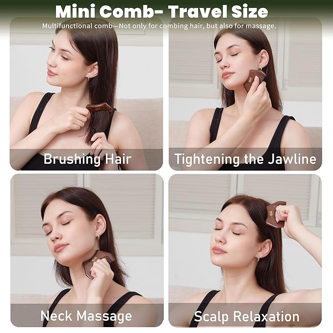 2PCS Mini Wooden Hair Brush & Comb Set, Head Scalp Massage Brush, Portable Travel Hair Care comb with Manual Massage Tool, Gift-Ready Box for Self-Care & Relaxation