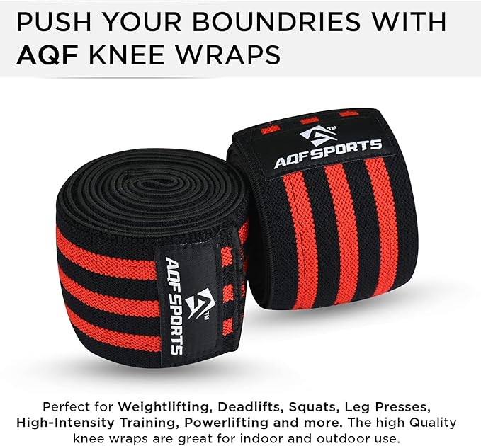 AQF Knee Wraps Weight Lifting Bandage - IPL and USPA Approved Gym Knee Support - Heavy Duty 78” Elasticated Support Straps Guard Powerlifting, Squatting (Pair)