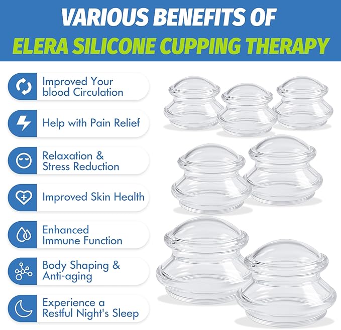ELERA Silicone Cupping Therapy Set, Professionally Chinese Massage Cups for Cupping Therapy and Cellulite Reduction (7 Cups)