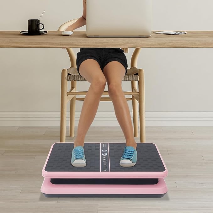 Whole Body Vibration Plate Exercise Machine with 99 Speed Levels for Lymphatic Drainage Weight Loss Shake Plate Exercise Platform with Touch Screen, Remote Control and 2 Resistance Bands, Pink