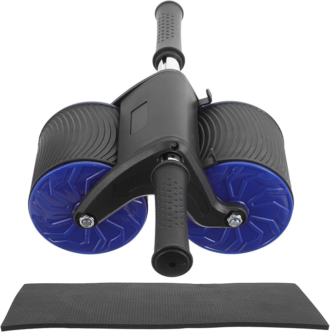 Toyvian Automatic Rebound Two-wheel Ab Roller with Knee Pad, Blue Abdominal Fitness Wheel for Home Gym Exercise and Belly Muscle Training