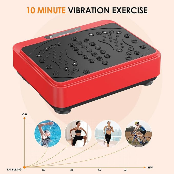 Vibration Plate Exercise Machine, Full Body Workout Vibration Platform with Resistance Bands, Fitness Machine for Weight Loss, Toning & Lymphatic Drainage, Home Gym Equipment,