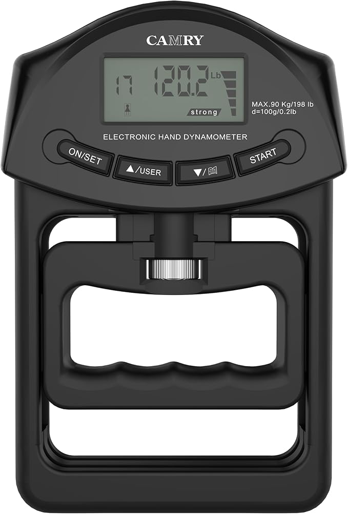 CAMRY Digital Hand Dynamometer Grip Strength Measurement Meter 198Lbs / 90Kgs Auto Capturing Electronic Hand Grip Power