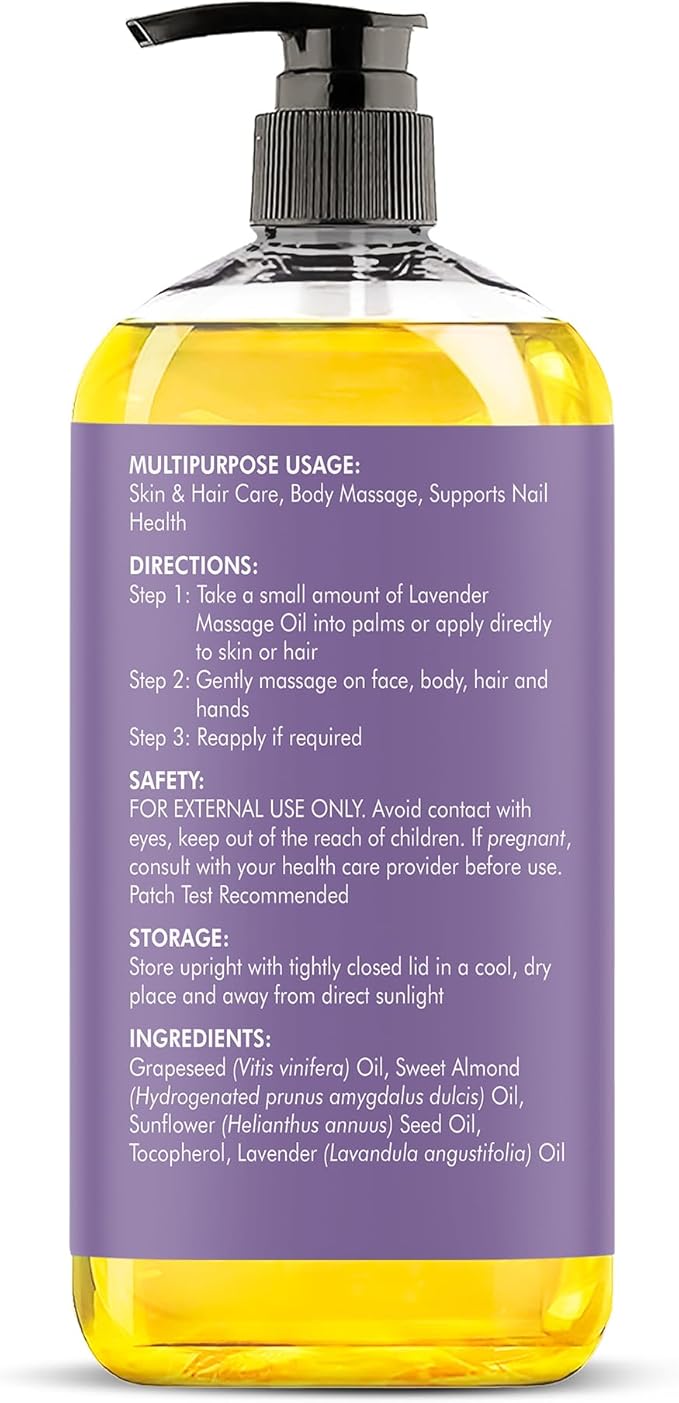 MAJESTIC PURE Lavender Massage Oil for Massage Therapy - Refreshing, and Relaxing - Natural Oils with Lavender Essential Oil - for All Skin Types - Men and Women Massage Lotion - 8 fl oz