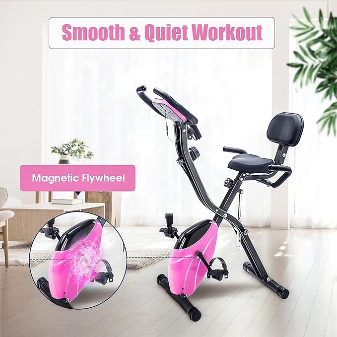 Merax Workout Bike For Home - 2 In 1 Recumbent Exercise Bike and Upright Indoor Cycling Bike Positions, 16 Level Magnetic Resistance Exercise Bike, Foldable Stationary Bike Machine, Fitness Bike