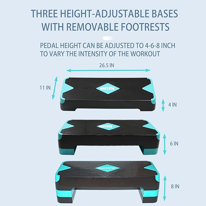 Exercise Step, 26.5-Inch Pedals with 4-Inch and 6-Inch and 8-Inch Height Adjustable Lifters, Women's Home Gym Aerobics Equipment, Adjustable Aerobics Pedals, Stepped Platforms for Workouts