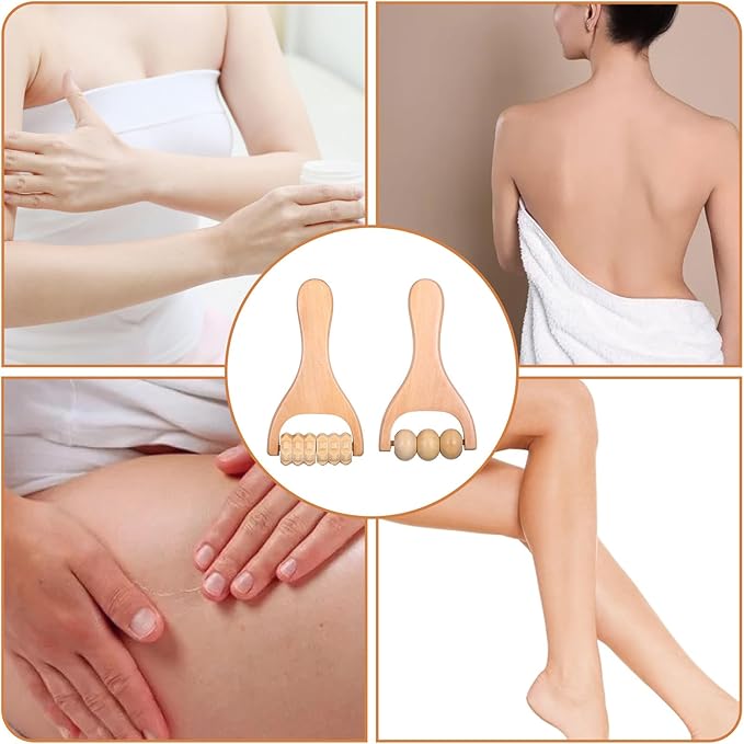 2Pcs Wooden Massage Roller Handheld Muscle Roller Stick Manual Massage Tools for Relaxes Thigh, Leg, Hands Full Body Muscle Men Women