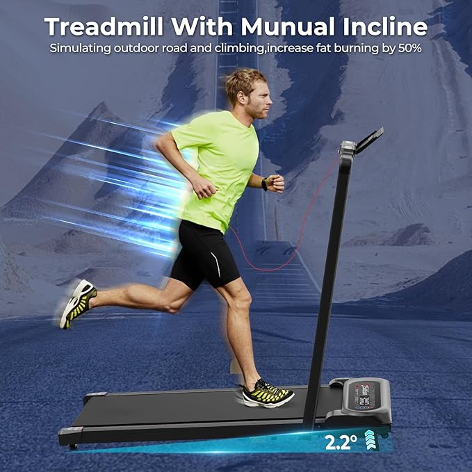 SubSun Foldable Treadmill for Home, Portable Walking Pad with Handle, Manuall/Auto/No Incline, 2.5HP Treadmill with 265 Lbs, Black/White