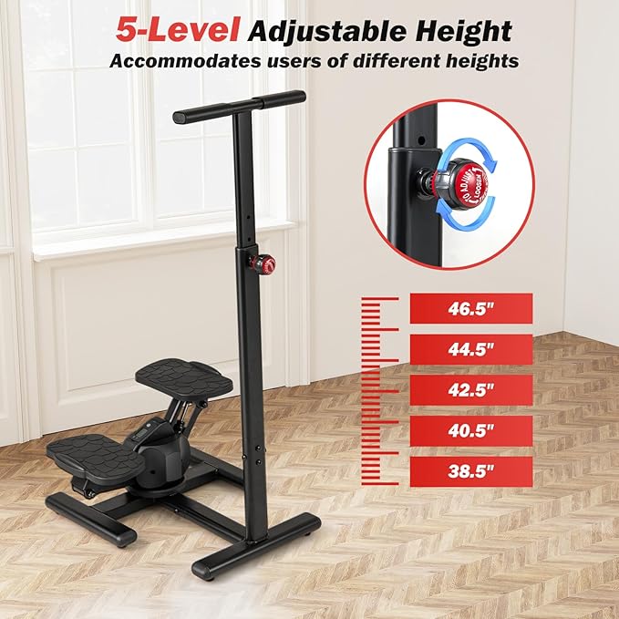 GYMAX Exercise Stepper with Handle Bar, 330 LBS Twist Stepper with LCD Monitor & Oversize Pedals, Portable Hydraulic Mini Stair Stepper for Home Aerobic Workout Fitness