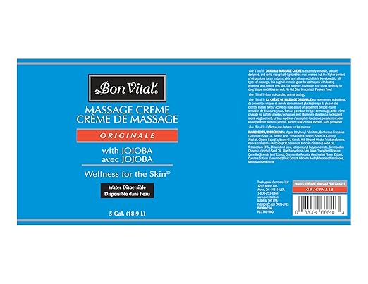 Bon Vital' Original Massage Creme for a Versatile Massage Foundation to Relax Sore Muscles & Repair Dry Skin, Revitalize Skin and Lock in Moisture, Allows for Muscle Manipulation, 5 Gallon Pail