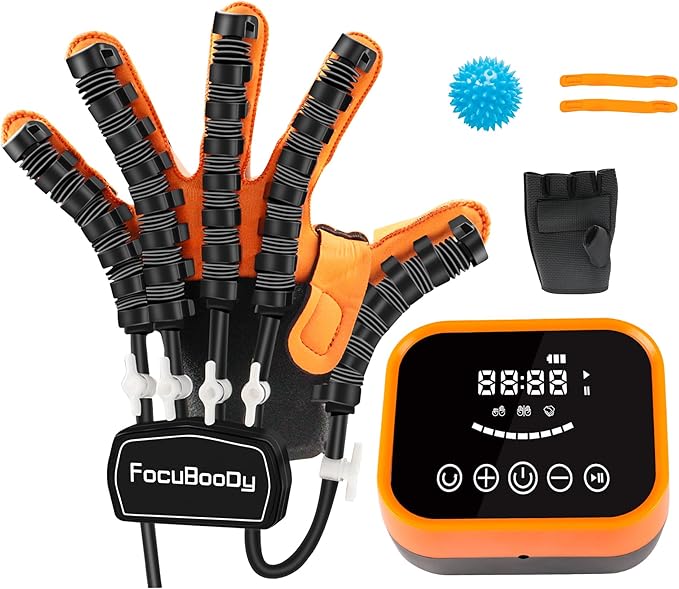 Rehabilitation Robot Gloves Equipment for Stroke Recovery, Hand Strength Exercise, and Adaptive Training Hemiplegic Finger with USB Chargeable Orange(Size XL,Left Hand)