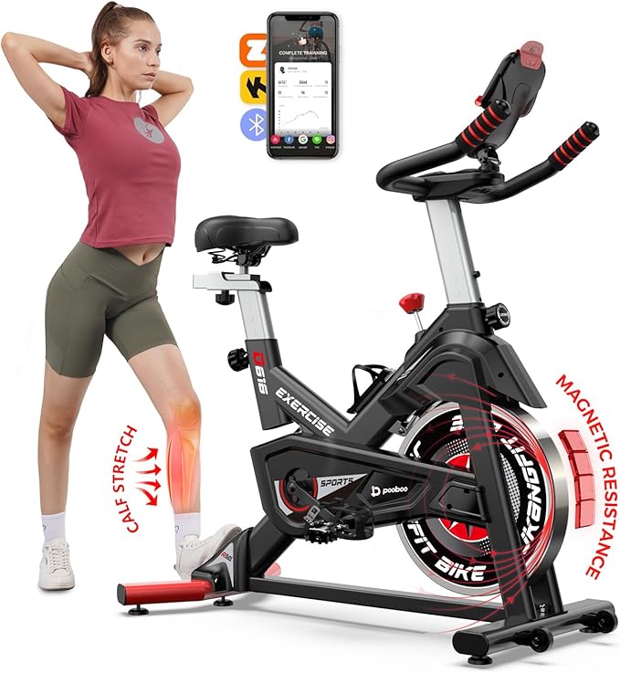 pooboo Exercise Bike, Adjustable Magnetic/Brake Pad Resistance Silent Belt Drive, Indoor Cycling Bike for Home Cardio, Fitness Stationary Bike with 350lbs/300lbs Weight Capacity &Upgraded Version Seat Solid Build 1