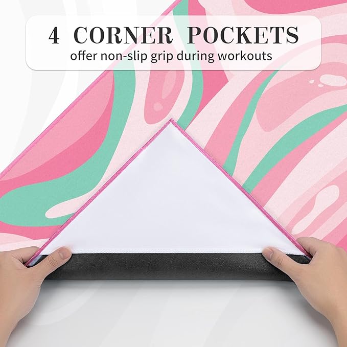 Yoga Mat Towel Cover with Large Corner Pockets, Non Slip Grip Microfiber Mat Cover Mat for Hot Yoga, Pilates and Gym Workout, 74" L x 26" W, Pink