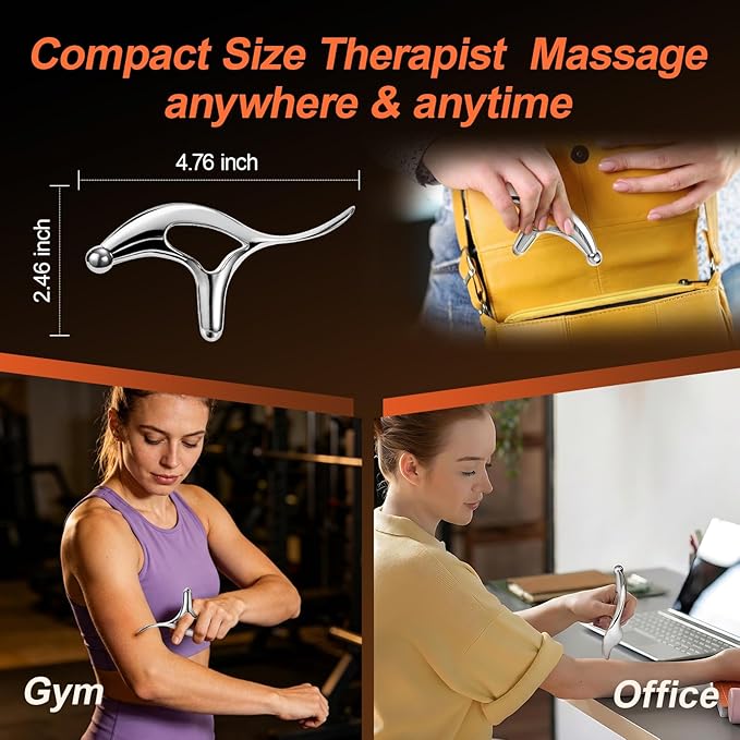 Pressure Point Massage Tool for Deep Tissue - Metal Muscle Scraper Gua Sha Tools for Fascia Release, Thumb Saver Acupressure Tool for Trigger Point & Pain Relief, Travel Pouch