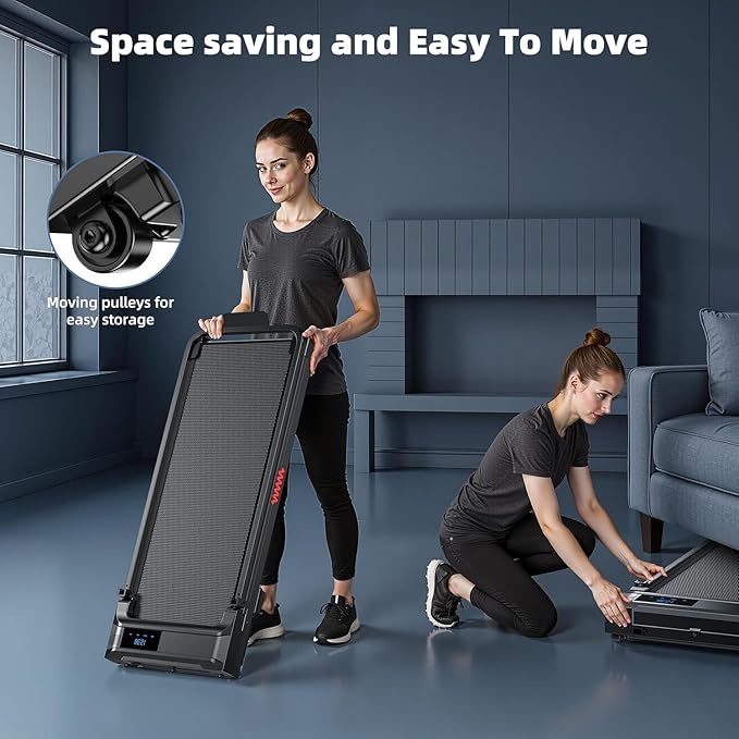 Walking Pad Treadmill for Home - Folding Treadmills with Handle Bar Portable Compact Fold up Indoor Foldable Handles Electric Walk Pads Small Spaces Mini Running Quiet Under Bed Office