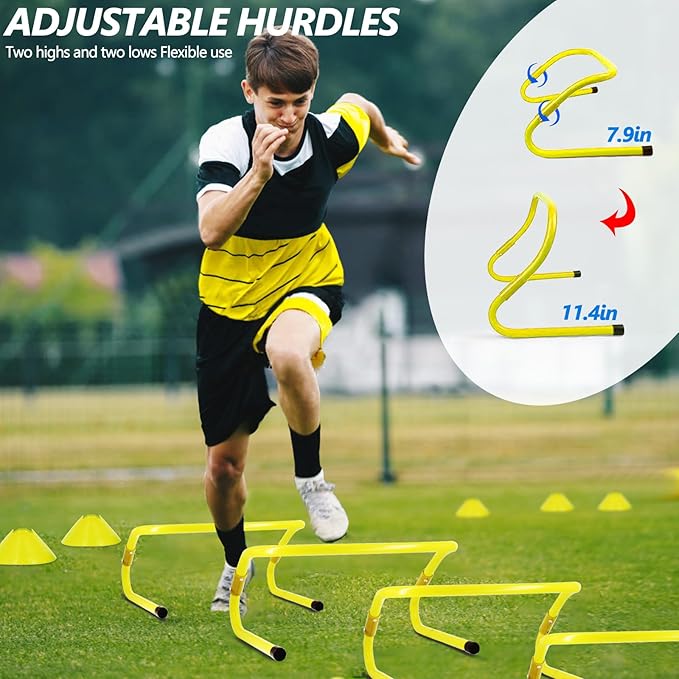 Agility Training Equipment, Football Training Equipment Includes 20FT Agility Ladder,4 Adjustable Agility Hurdles, 12 Football Cones, Parachute, for Training Soccer Basketball Athletes