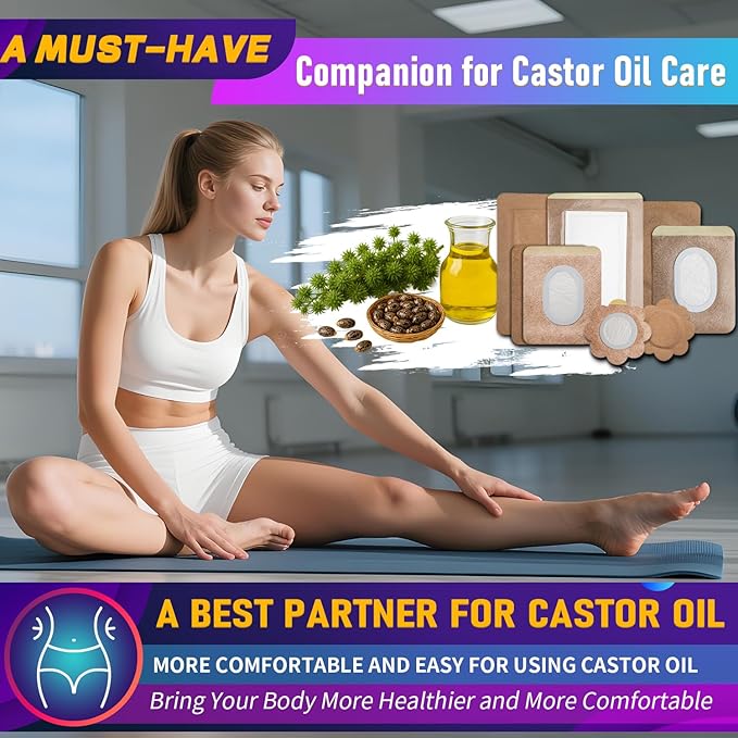 Castor Oil Pack Wrap Patch - Organic Cotton Castor Oil Belly Button Patch, Disposable Self-Adhesive Abdominal Pads, Portable Anti Leakage High Absorbent Multiple Sizes Patch for Multi-Area Use 30Pcs