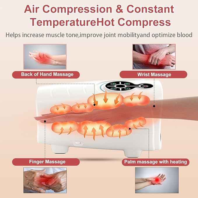 AERLANG Hand Massager Hand Massage Machine with Heat and Compression Cordless Electric Hand Massager for Arthritis and Carpal Tunnel, Birthday Gifts for Women Men mom Husband Gifts Gray-White