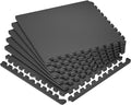 SUPERJARE 0.79'' Extra-Thick Exercise Equipment Mats, 6 Pcs 24 Sq Ft Rubber Top Floor Tiles with High Density EVA Foam, Interlocking Gym Flooring for Home Gym, Protective Workout Mat, Black