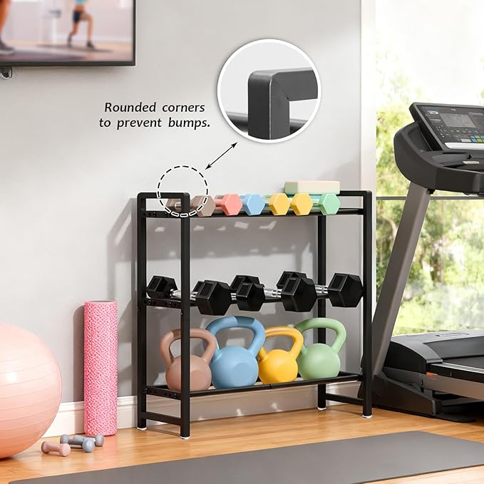 3-Tier Adjustable Dumbbell Rack, Heavy-Duty Weight Storage Stand, 390 LB Capacity, Space-Saving Home Gym Organizer