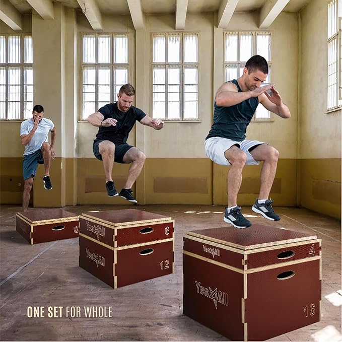 Yes4All 3 in 1 Wooden Plyo Box, Plyometric Box Platform for Jump Training, Jump Boxes for Home Gym Exercise and Outdoor Workout