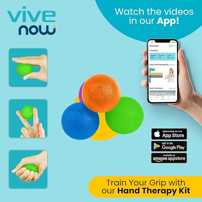 Vive Squeeze Balls for Hand Therapy, Exercise, Arthritis (w/Rehab Video App) - Grip Strengthener Occupational Equipment for Finger, Wrist, Carpal Tunnel, Pain Relief