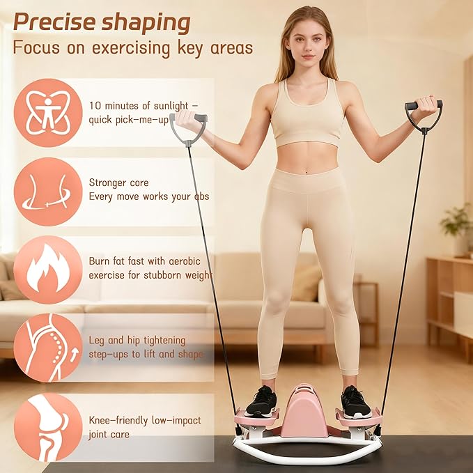 Rock Stepper Machine with Resistance Bands, Side-to-Side Lateral Rocking Fitness Stepper for Knees and Joints, Adjustable Tension Fitness Equipment with LCD Monitor for Home Workout Office