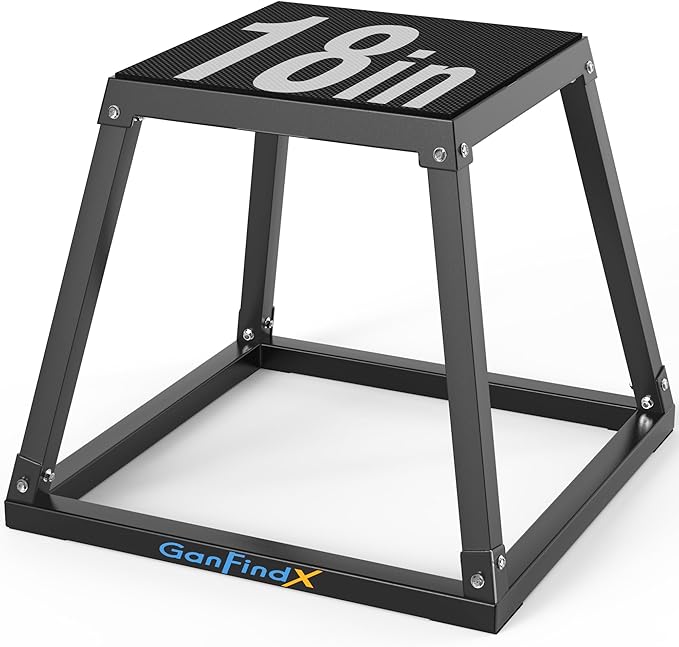 GanFindX Plyometric Jump Box Set, 12/18/24 Inch Steel Plyo Box, Heavy Duty Plyometric Platform with Anti Slip Surface, Fitness Exercise Step Up Box for Home Gym Training, Agility and Strength Conditioning