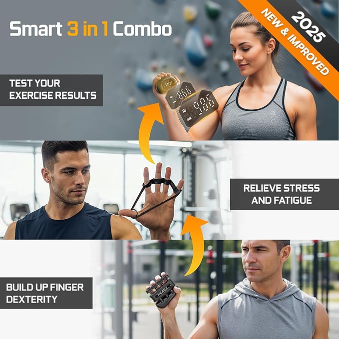 Funny Palm Grip Strength Tester Trainer - Strength Dynamometer Rechargeable Hand Exercising Device for Hand and Finger Grip Tester with Finger Exerciser Stretcher Workout Equipment