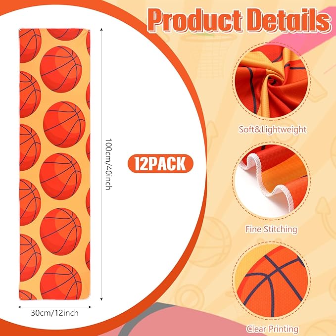 12 Pcs Cooling Towel Baseball Football Basketball Breathable Chilly Softball Soccer Ice Towel, 40"x12" Tennis Microfiber Accessories for Player
