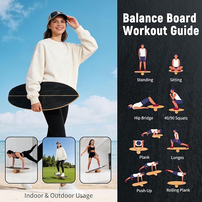 Goplus Balance Board Trainer for Adults, Wooden Balancing Board with Cork Roller and Storage Rack to Exercise and Build Core Strength, Wobble Board for Skateboard, Snowboard