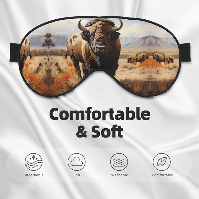 North American Bison Herd Head-Mounted Double-Sided Light-Blocking Sleeping Eye mask to Protect Eyes and Relieve Eye Fatigue