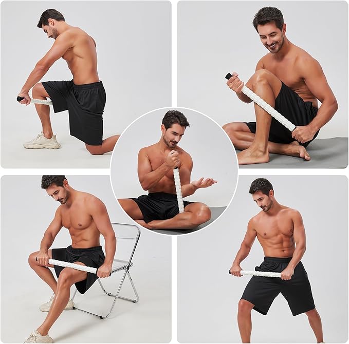 Muscle Roller Massage Roller Stick- Deep Tissue Fascia Blaster for Myofascial Pain Relief, Lymphatic Drainage & Body Sculpting, Handheld Physical Therapy & Recovery Tool (Black White-24 inch)