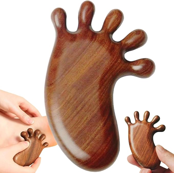 Sandalwood Foot Massage Tool, Traditional Manual Reflexology Tools, Wooden Acupressure Massager for Deep Tissue, Body, Hand, Meridian Therapy, Cute Foot-Shaped Design