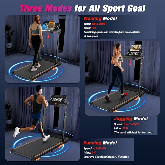 Walking Pad Treadmill with Desk Workstation & Incline & Handle Bar, Portable Under Desk Treadmill for Home Small Spaces Office, 300 lb Capacity, 2.5HP