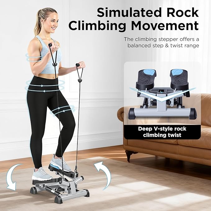 Efitment Mini Stepper Steppers for Exercise at Home Stair Step Cardio Thigh Master Workout Equipment Fitness Pedal Exerciser Non-Slip Pedals with Resistance Bands LCD Digital Monitor Climber