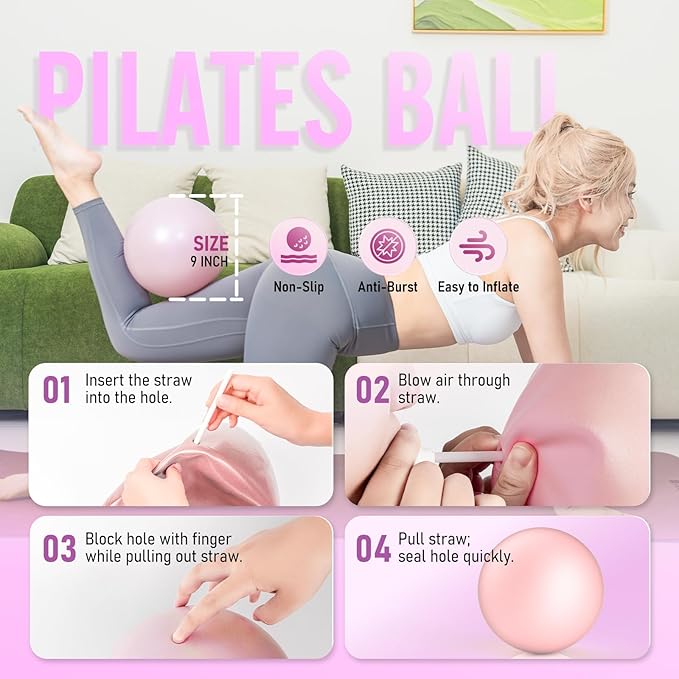 Pilates Ring Kit for Women, Pilates Equipment – 14.5" Home Magic Circle Workout with Pilates Ball, Resistance Bands, Better me Pilates Essentials Starter Set for Beginners Toning Shape Full Body