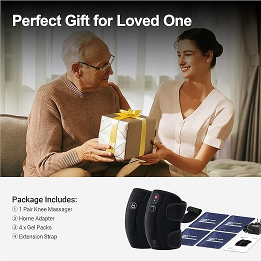 CooCoCo Knee Massager, Heated Knee Massager for Pain Relief, Heating Pad for Knee, Heated Knee Warmers Wrap, 2 Heating Levels, 5 Vibration Modes, 4 Cold Packs