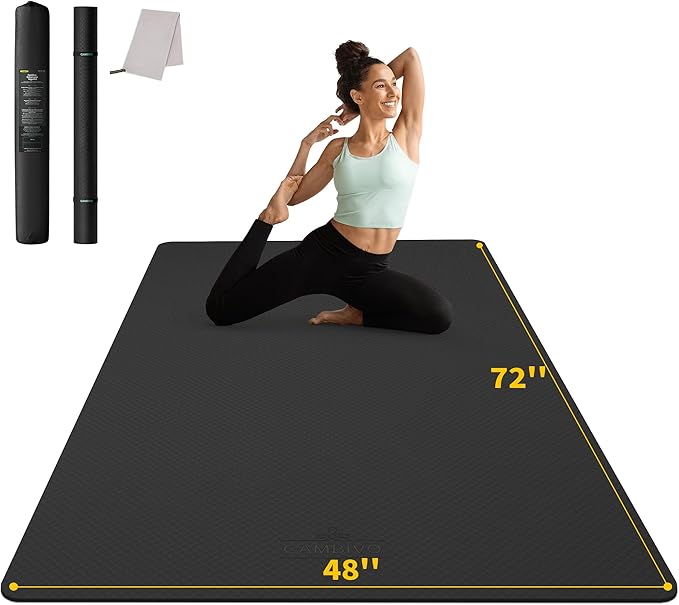 CAMBIVO Large Yoga Mat (6'x 4'), Extra Wide Workout Mat for Men and Women, 0.24''/0.32''/0.4''/0.48'' Thick Exercise Fitness TPE Mat for Home Gym, Yoga, Pilates, Workout (Barefoot Exercise)