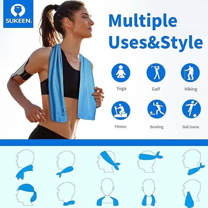 Sukeen 12 Pack Cooling Sports Towel Bulk (40"x12"), Quick-Drying Neck Cooling Wraps, Soft & Breathable Microfiber Ice Towel for Athletes, Sports Fitness Enthusiasts Gym Outdoor Summer