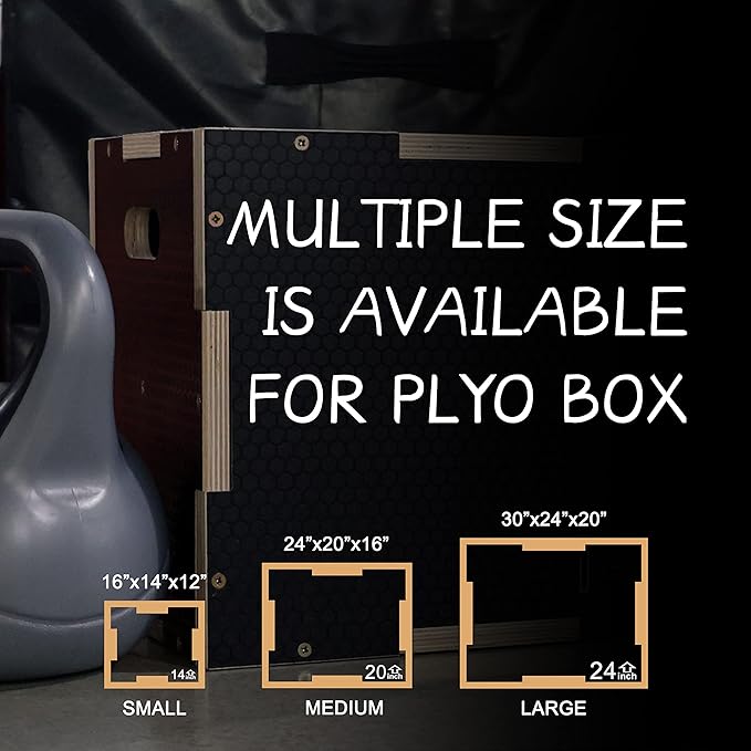 Fitvids 3 in 1 Non-Slip Wooden Plyo Box Plyometric Box Jumping Exercise, Multiple Sizes