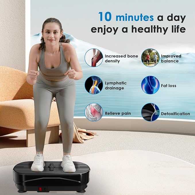 Vibration Plate Exercise Machine - Whole Body Workout Vibration Platform Lymphatic Drainage Machine for Weight Loss Home Fitness with Resistance Bands Remote