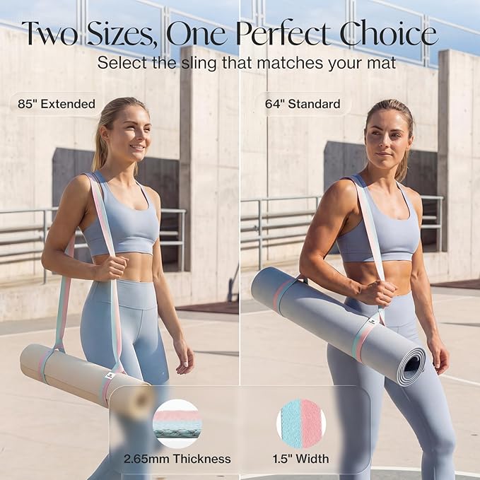 Tumaz Yoga Mat Strap [MAT NOT Included] (2 Sizes) with Extra Thick & Comfy Delicate Texture, Adjustable Yoga Mat Carrier