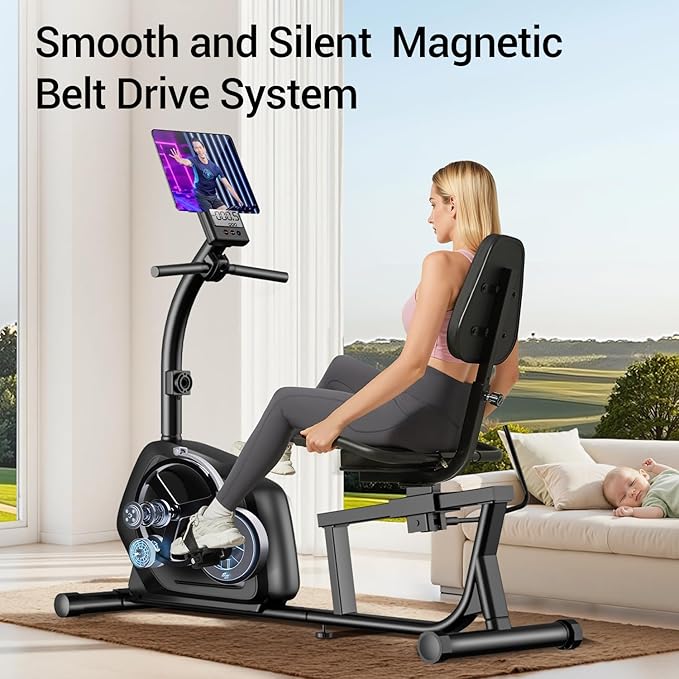 UMAY Recumbent Exercise Bike, Magnetic Staionary Bikes for Home with 16-level Resistance & Adjustable Seat, Staionary Bike for Seniors Adults, 350 LBS & LCD Monitor