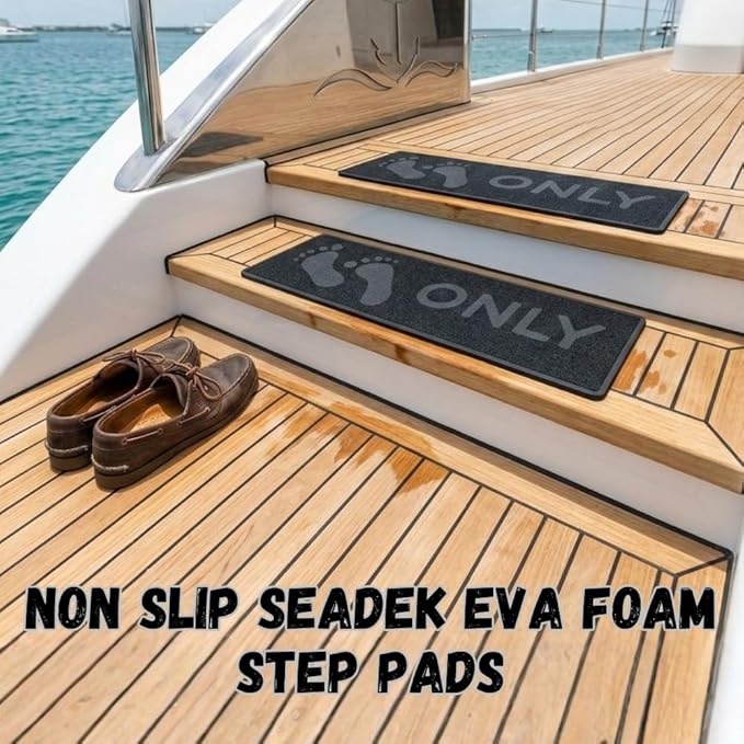 Naked Feet Only Step Pads Non-Slip EVA Foam Step Pad for Boat Gunwales & Ladders, 6mm Brushed Marine Grade Anti-Skid Adhesive Pads (Pair) SeaDek Technology - Black/Orange